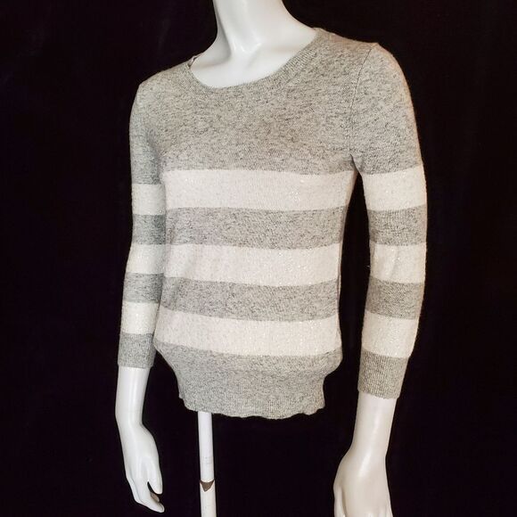 J. Crew Gray & White Striped Sequined Sweater (XXS) - Picture 2 of 6